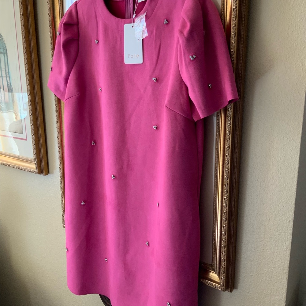 Fate Vibrant Pink Studded Mini Dress